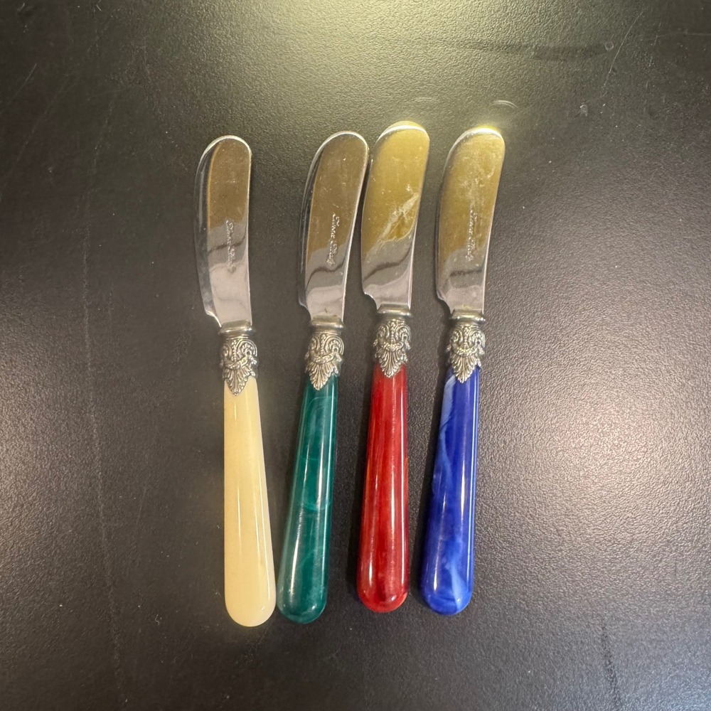 Inox Butter Spreader Set of 4 Home Multicolor Marbled Resin Handles Italy